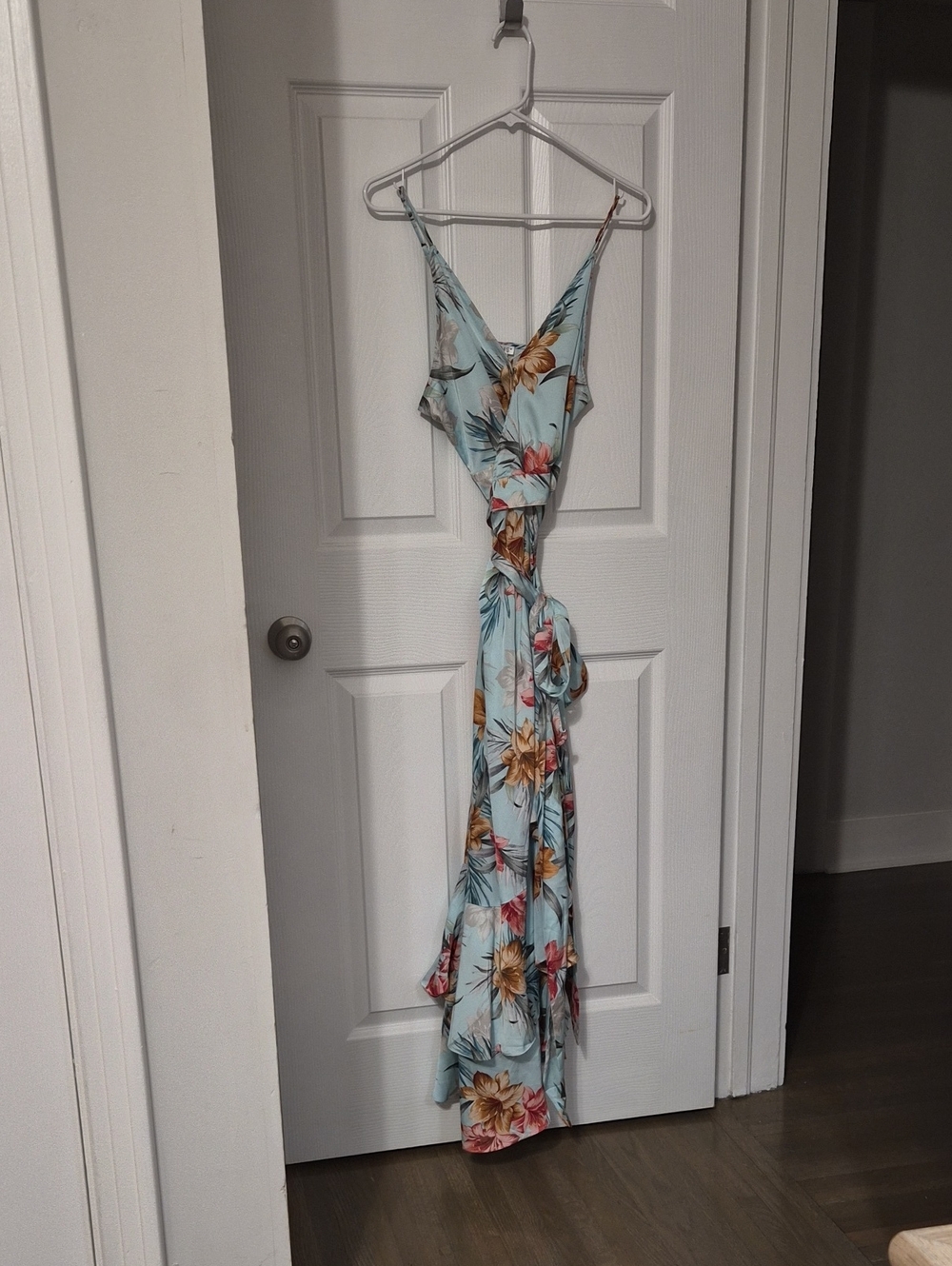 VENUS Tropical Floral Maxi Dress in Light Blue with Peach Accents
